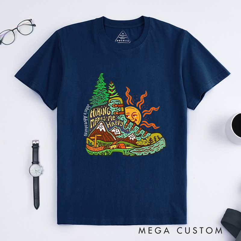 Personalized Hiking Makes Me Happy  T-Shirt Exploring Scenery Camping Adventure T-Shirt for Nature Travelers Outdoors Lover Gift