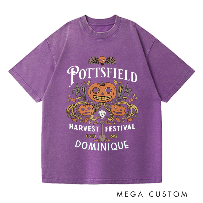 Personalized Pottsfield Harvest Festival Washed T-Shirts Autumn Harvest Shirt Vegetables Fall T-shirt Skeleton Festival Tee Gardening Lover Gift
