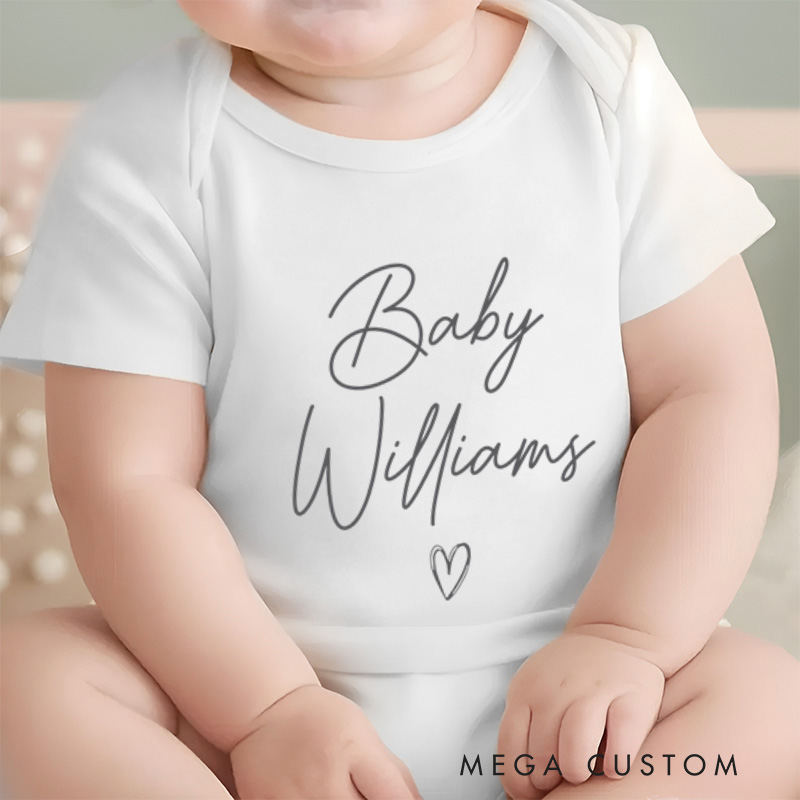 Personalized Name Elegant and Minimalist Baby Name Design with Heart Baby Onesie