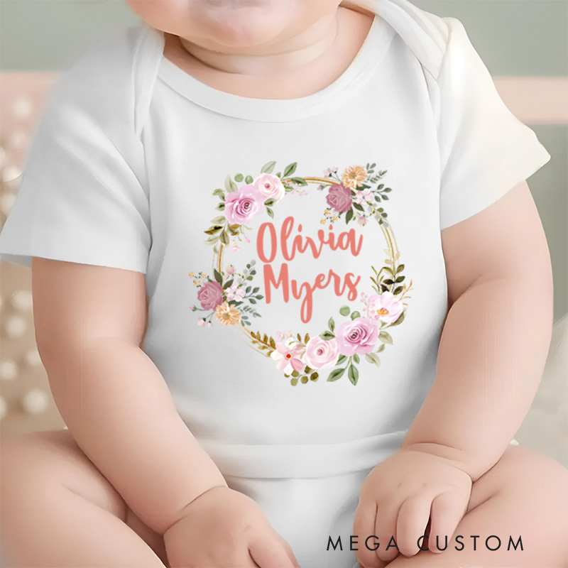 Personalized Floral Wreath Name Baby Onesie Baby Gift