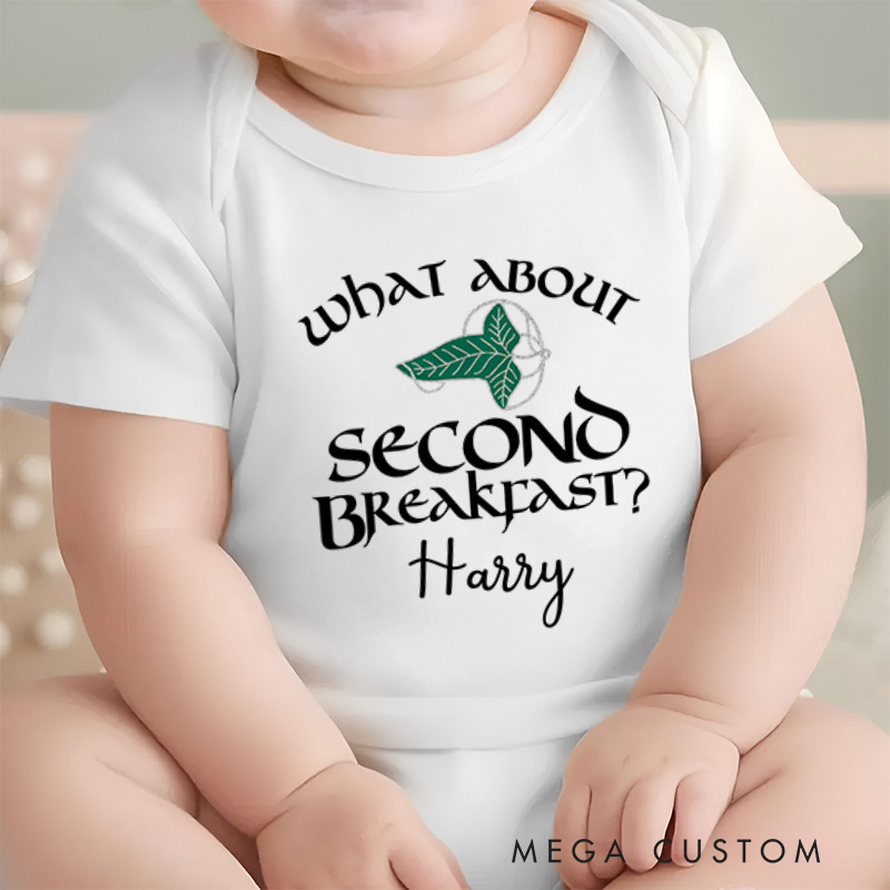 Personalized What About Second Breakfast Baby Onesie Funny Baby Gift