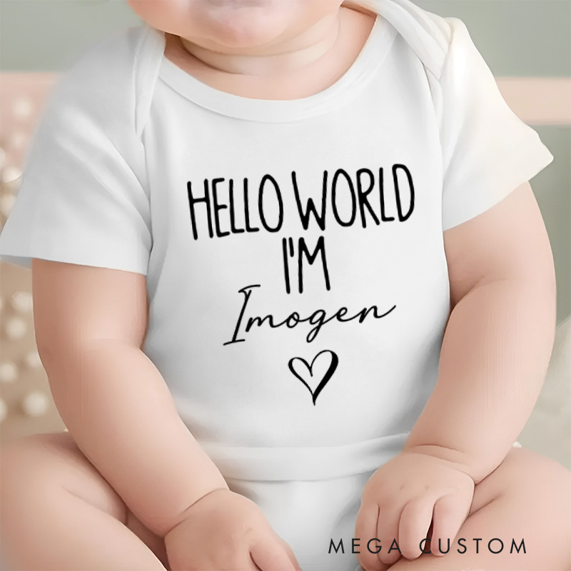 Personalized Hello World I'm Name Baby Onesie Pregnancy Announcement Gift