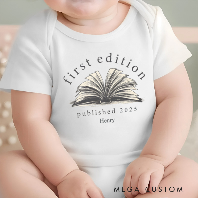 Personalized First Edition Published 2025 Baby Onesie Baby Shower Gift
