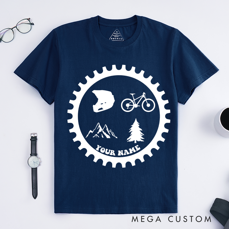 Personalized Mountain Biking Adventure T-Shirt with Mountain Helmet Bike Tree Graphics for Outdoor Adventures Riding Cycling Biking Enthusiasts