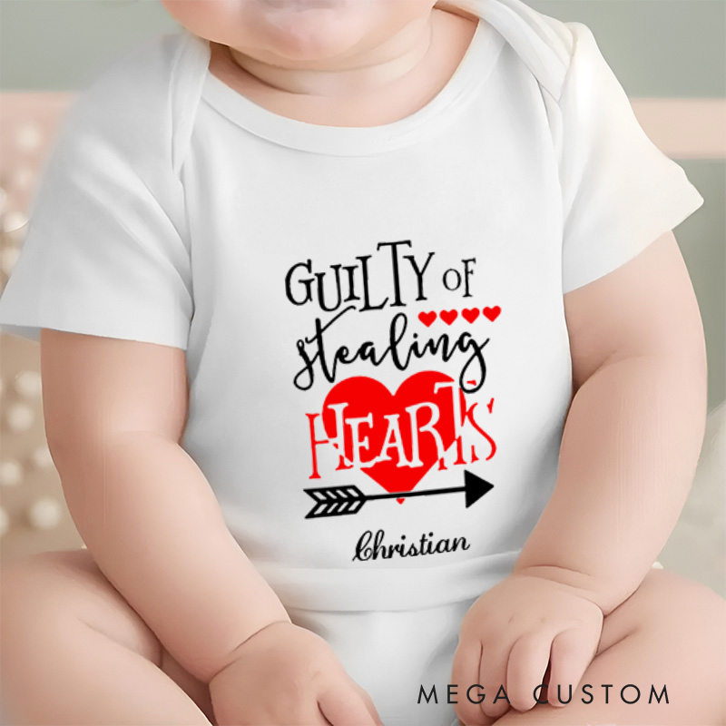 Personalized Guilty of Stealing Hearts Sweet and Cute Valentine Baby Onesie