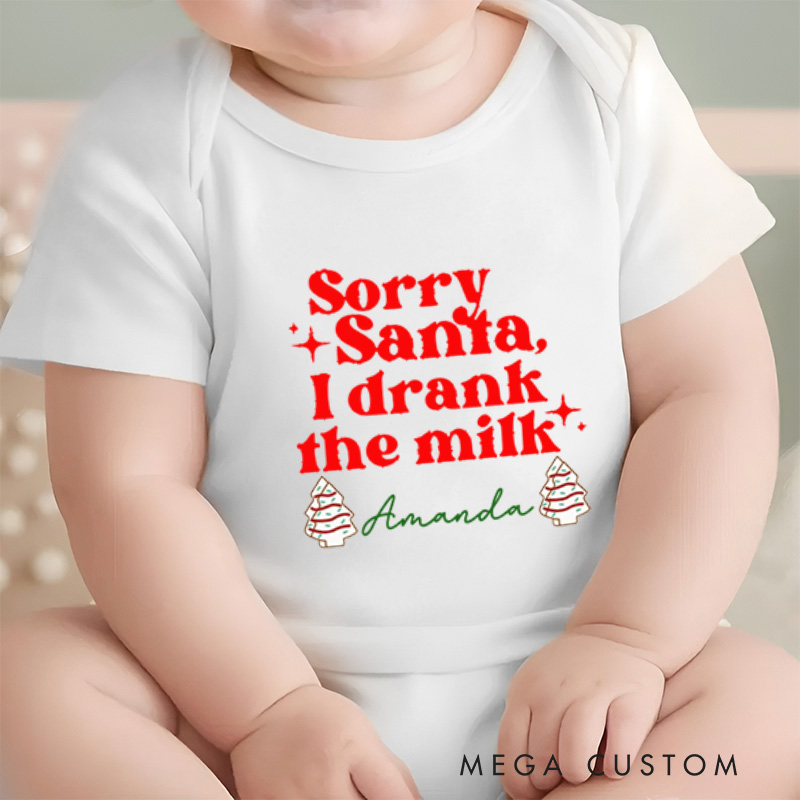 Personalized Sorry Santa I Drank the Milk Funny and Festive Christmas Baby Onesie