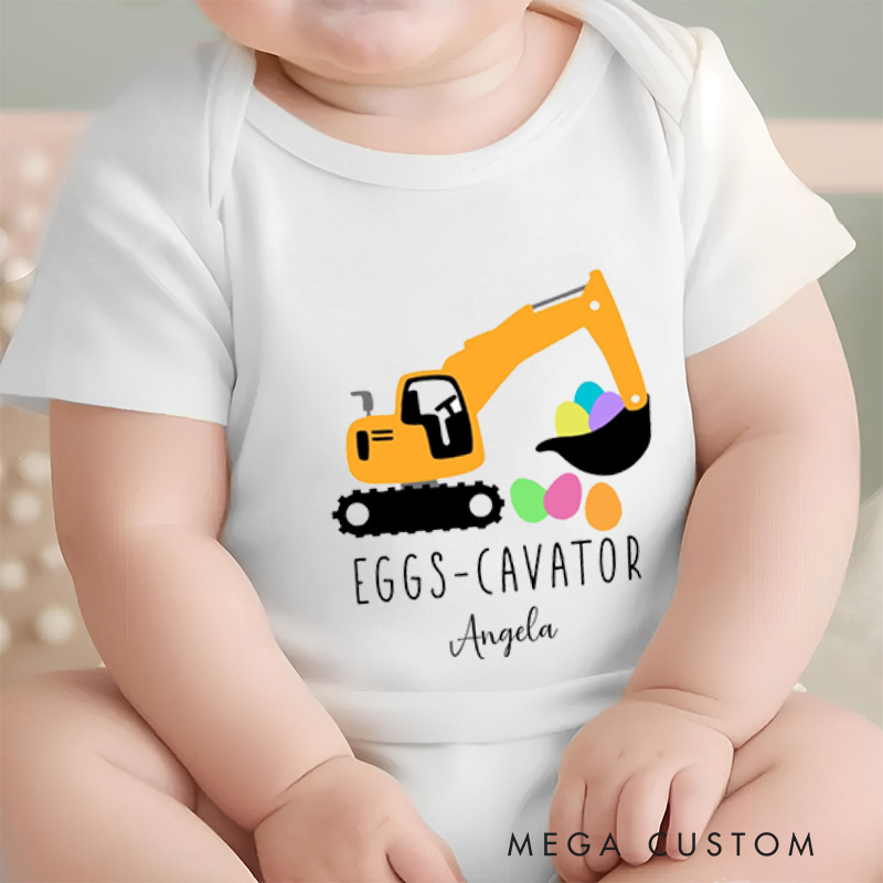 Personalized Eggs Cavator Cute Construction and Easter Themed Design for Kids Baby Onesie