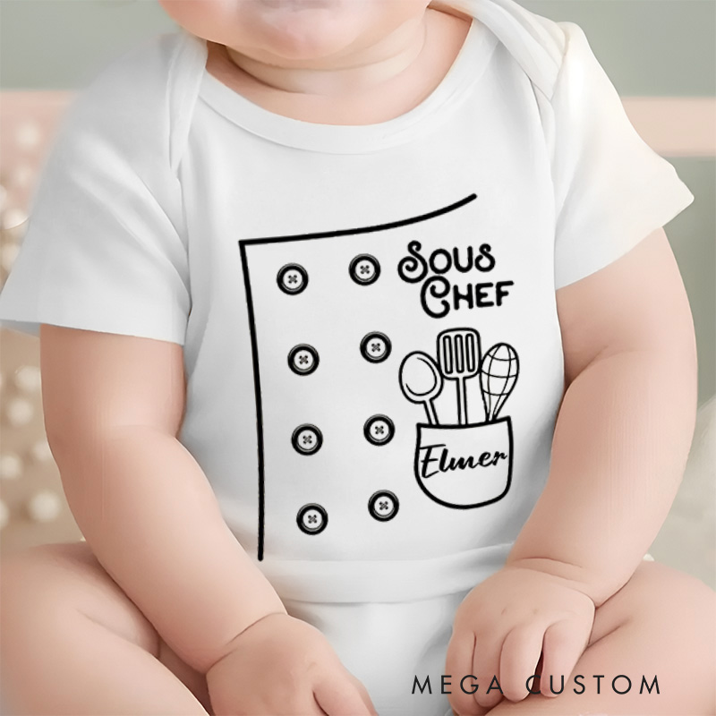 Personalized Sous Chef Kitchen Utensils Baby Onesie Gift for Baby