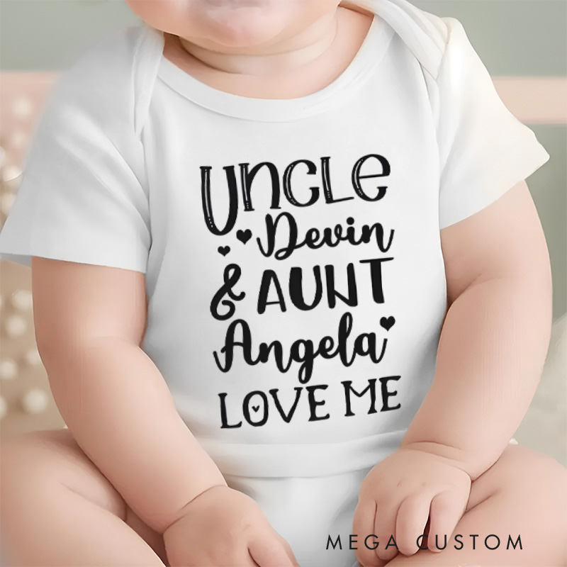 Personalized Uncle And Aunt Love Me Baby Onesie New Baby Girl Boy Gift