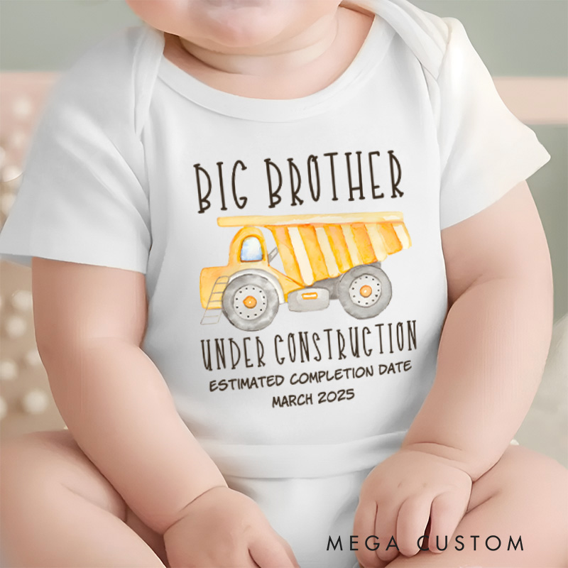 Personalized Big Brother Under Construction Dump Truck Baby Onesie Funny Baby Gift