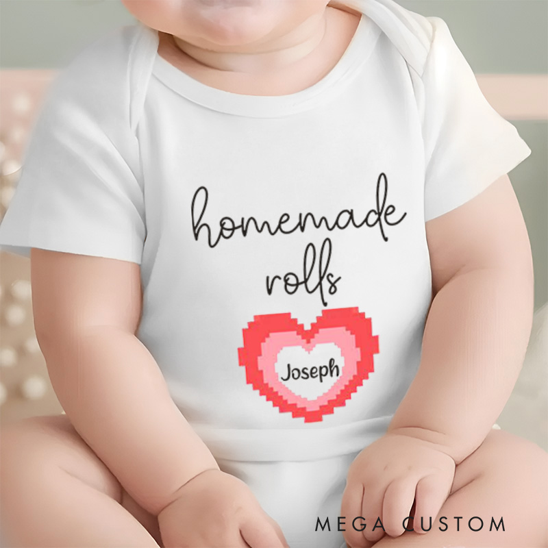 Personalized Pixel Red Heart Love Sweet and Retro Gaming Baby Onesie