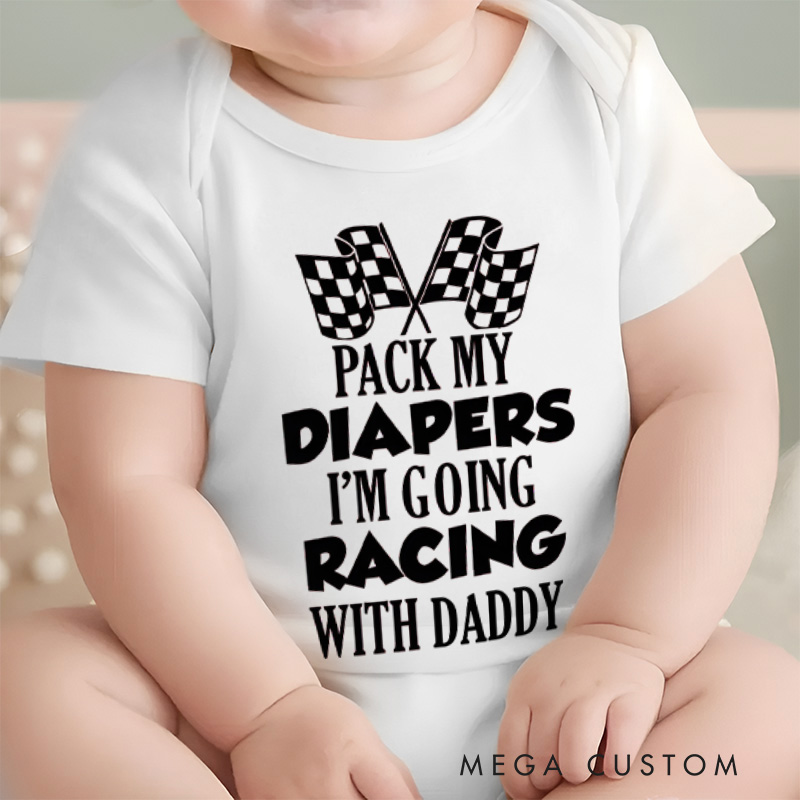 Personalized Pack My Diapers I'm Going Racing with Family Baby Onesie Baby Shower Gift