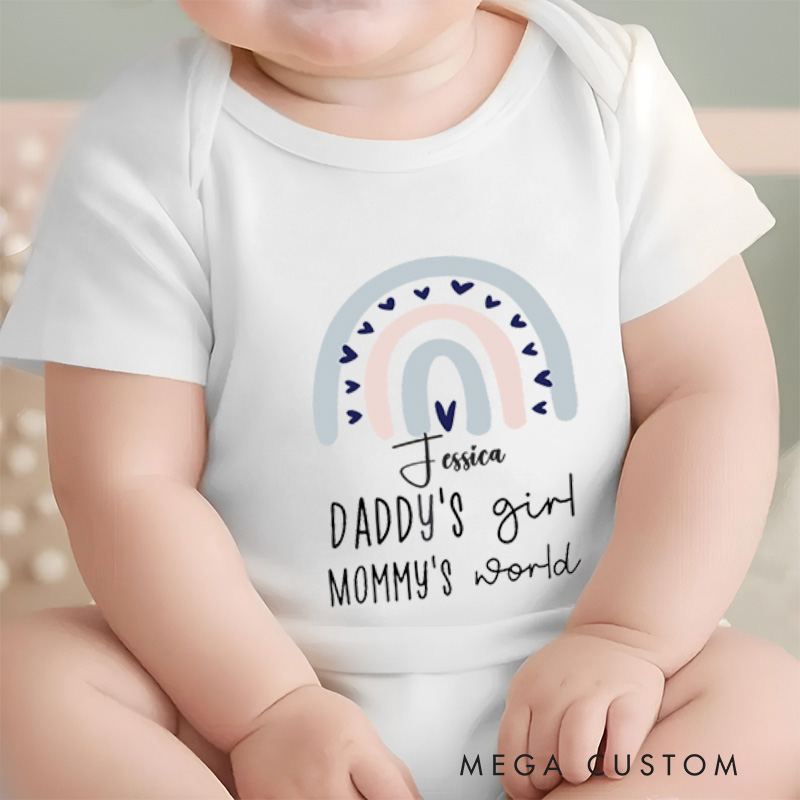 Personalized Daddy’s Girl Mommy’s World Cute and Minimalist Rainbow Baby Onesie