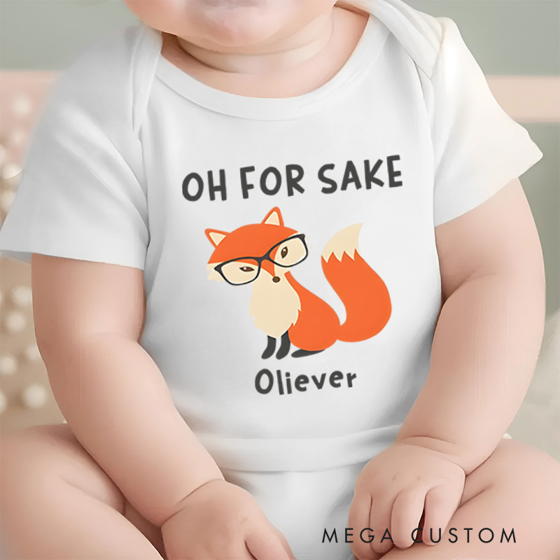 Personalized Oh for Sake Cute Fox Baby Onesie Funny Baby Gift
