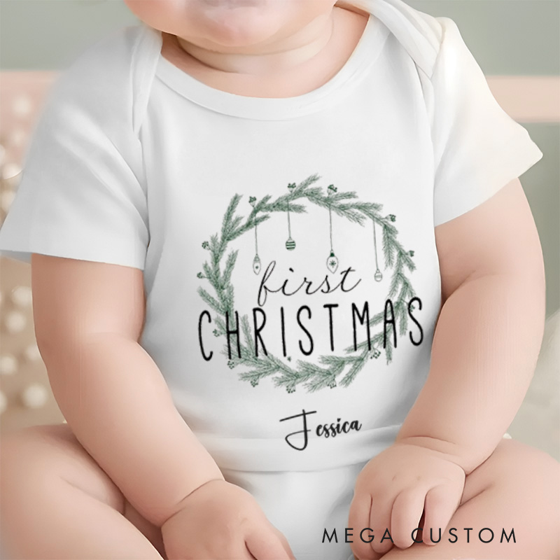 Personalized First Christmas Sweet and Elegant Baby’s First Holiday Baby Onesie