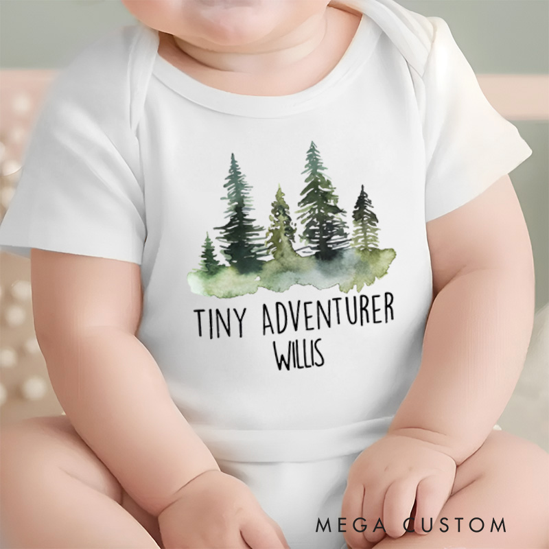 Personalized Tiny Adventurer Forest Scene Baby Onesie Baby Shower Gift