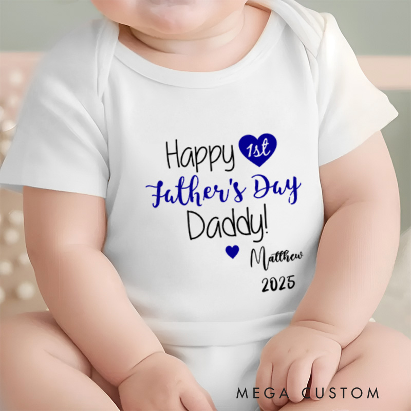 Personalized Happy First Father’s Day Daddy Cute and Heartfelt Family Celebration Baby Onesie