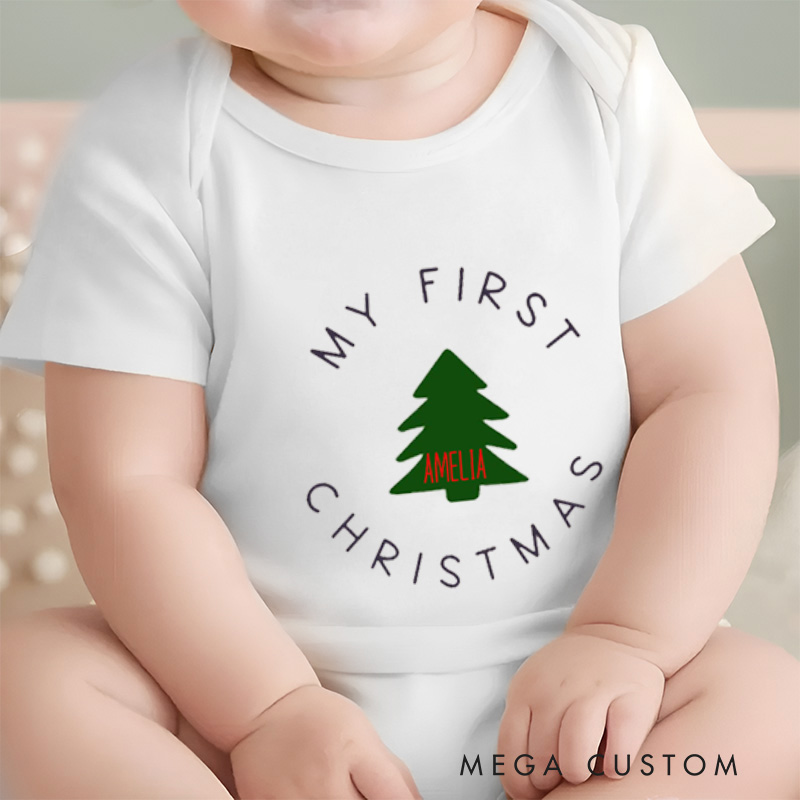 Personalized My First Christmas Elegant and Minimalist Baby’s First Holiday Baby Onesie