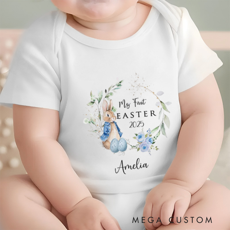 Personalized My First Easter Beautiful Floral and Bunny Baby Onesie