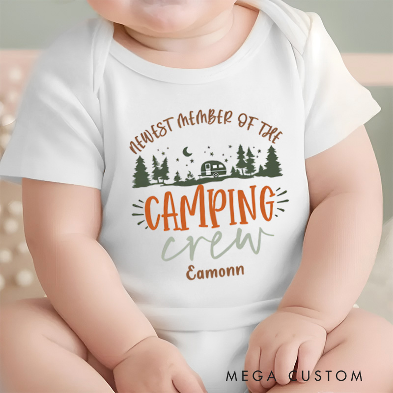 Personalized Newest Member of the Camping Crew Baby Onesie Baby Shower Gift