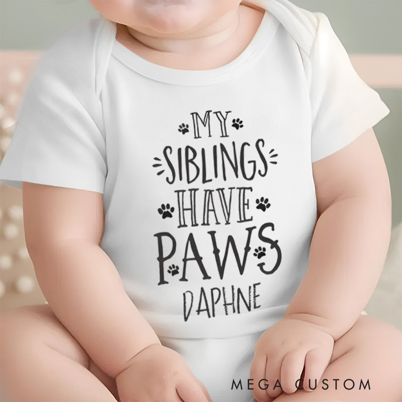 Personalized My Siblings Have Paws Baby Onesie Baby Gift