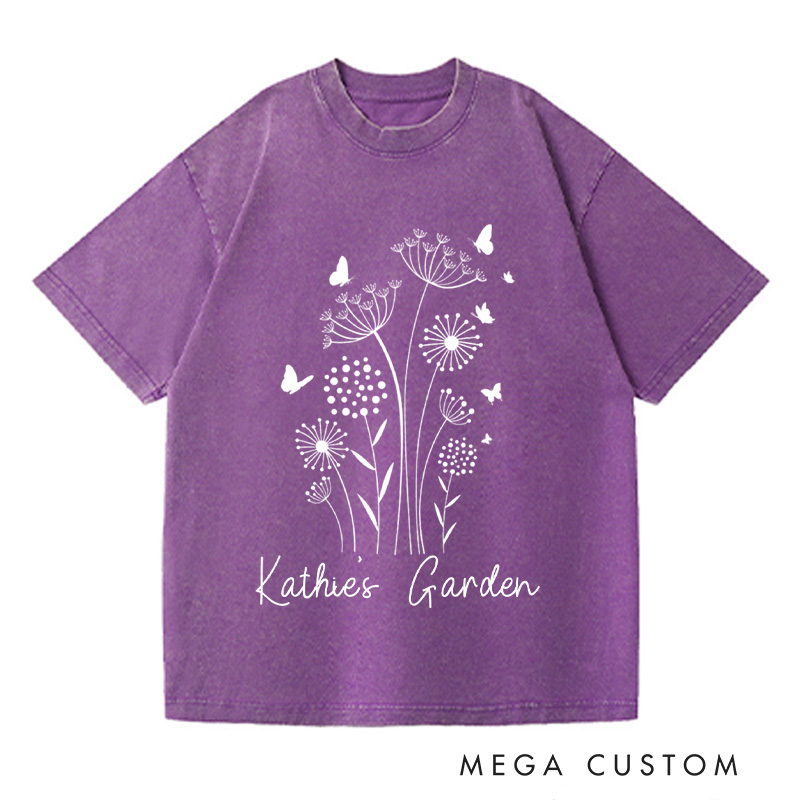 Personalized Wild Flowers Washed T-Shirts Garden Shirt Floral Shirt Botanical Shirt Nature Lover Tee Gift For Garden Lovers