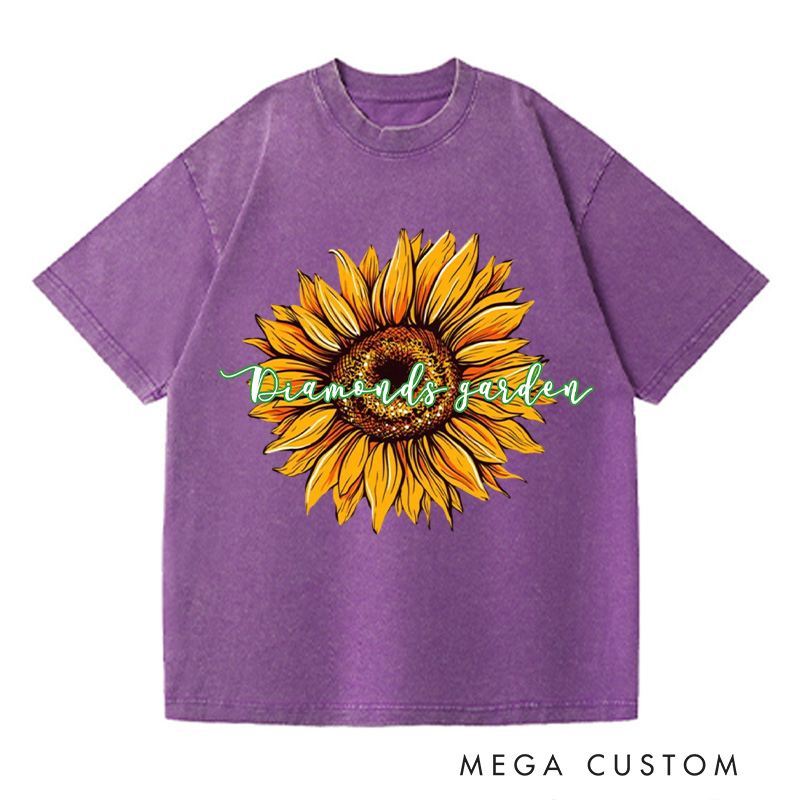 Personalized Sunflower Washed T-Shirts Flower Print Shirt Women Garden Shirt Funny Sunflower Shirt Floral Shirt Plant Sunflower Shirt