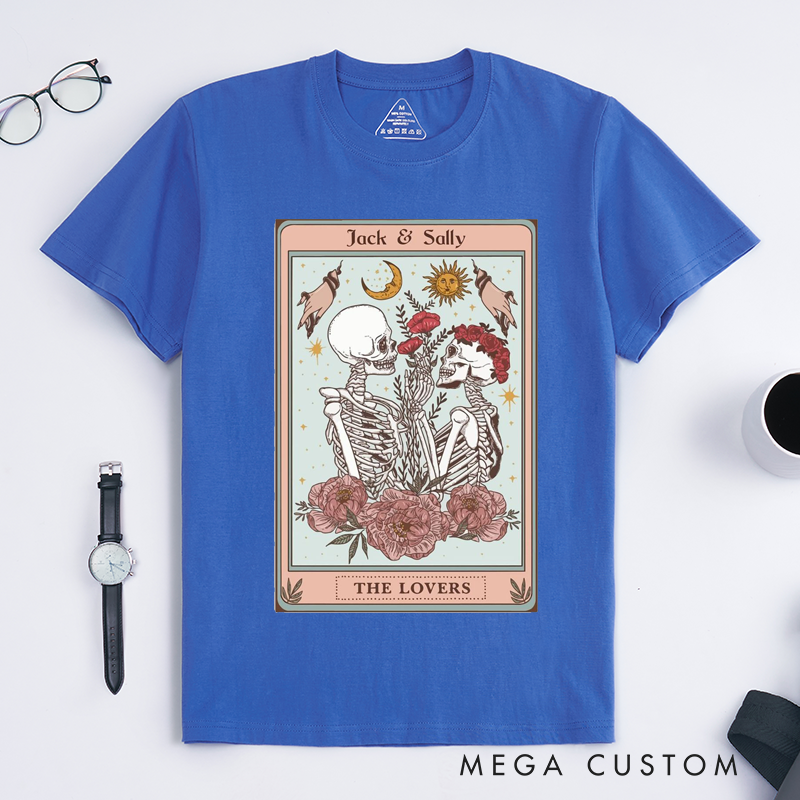 Personalized Tarot Lovers Classic T-Shirts  The Lovers  Skeleton Tarot Card  T-shirts Gift for Lover
