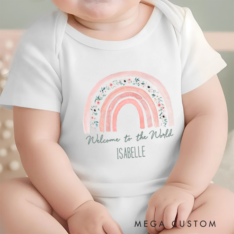 Personalized Welcome to the World Beautiful Rainbow Baby Announcement Baby Onesie