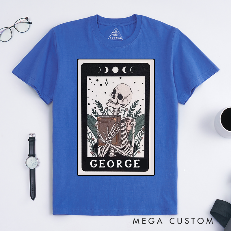 Personalized Tarot Lovers Classic T-Shirts  The Reader Skeleton Black Tarot Card  T-shirts Gift for Reader 