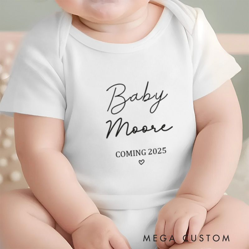 Personalized Baby Name Coming Year Simple and Sweet Baby Announcement Baby Onesie  