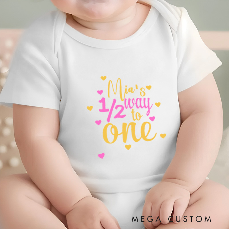 Personalized Baby’s Halfway to One Cute and Colorful Half Birthday Celebration Baby Onesie  