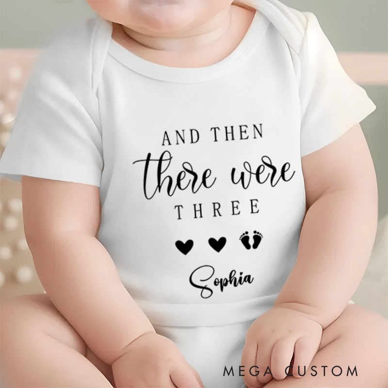 Personalized And Then There Were Three Sweet Family Addition Baby Onesie  