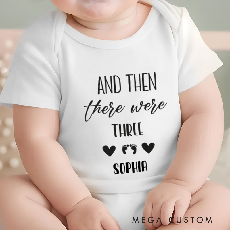 Personalized And Then There Were Four Cute Family Footprint Addition Baby Onesie  