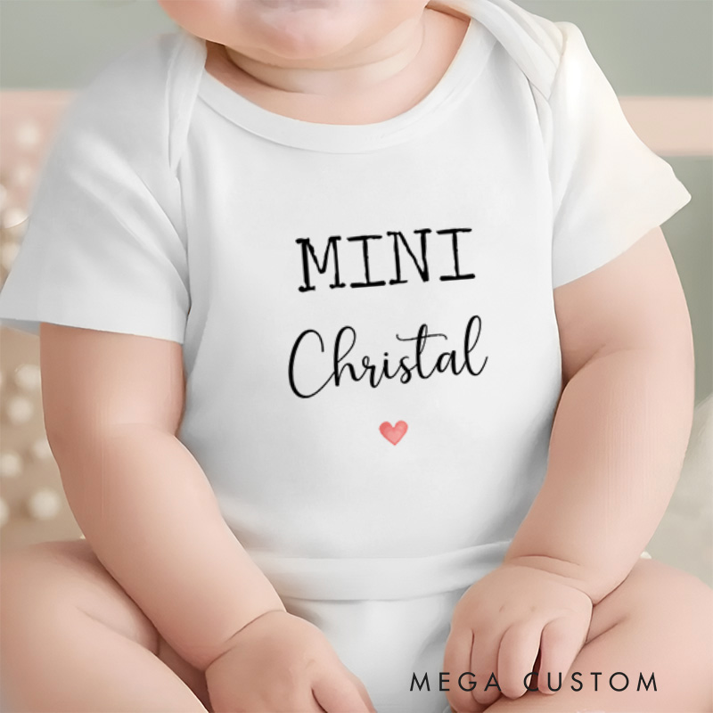 Personalized Mini Baby Sweet and Minimalist Heart Accent Name Design Baby Onesie  
