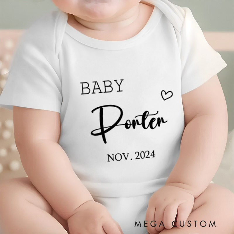 Personalized Baby Name and Date Sweet and Elegant Birth Announcement Baby Onesie  
