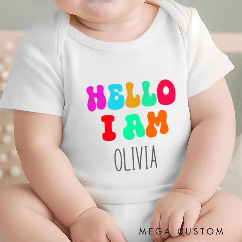 Personalized Hello I Am Name Bright and Colorful Name Introduction Baby Onesie  