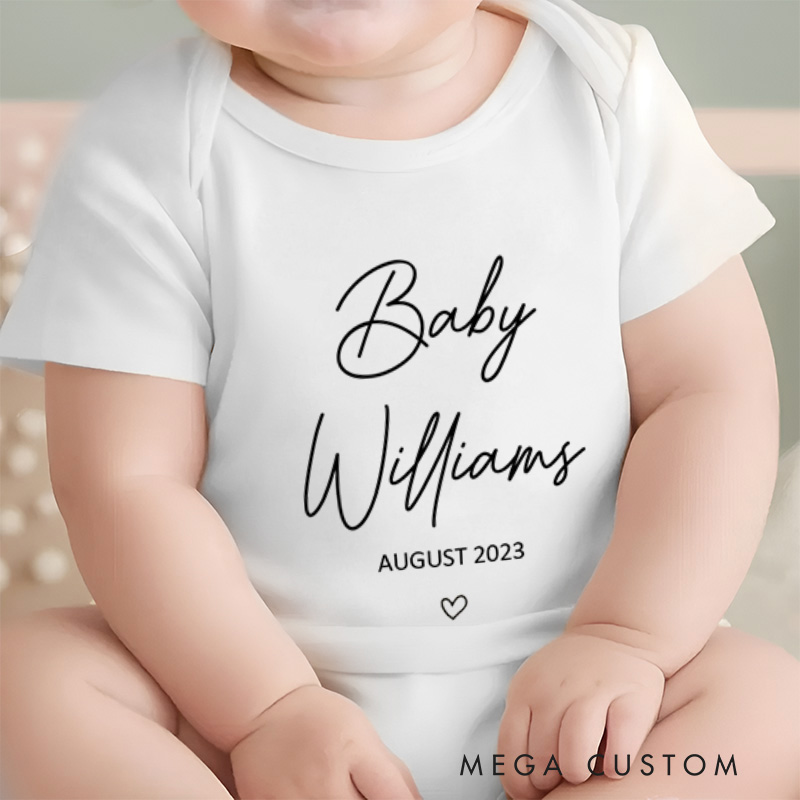 Personalized Baby Name and Date Simple and Heartfelt Birth Announcement Baby Onesie