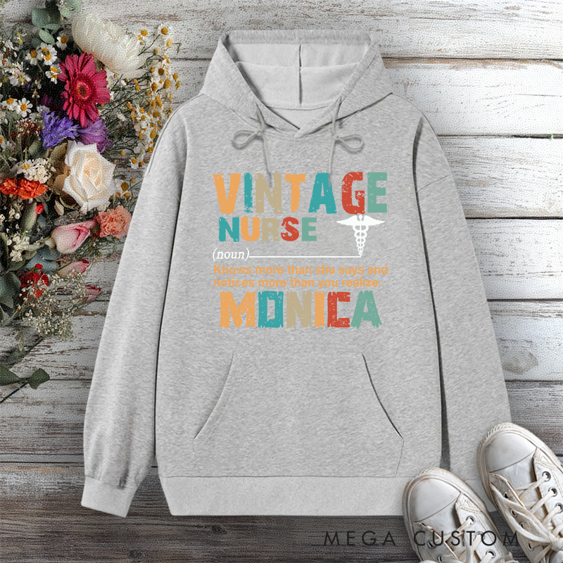 Personalized Hoodies for Nurse Vintage Nurse Wisdom in Every Stitch Design Hoodies
