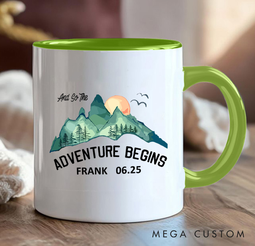 Personalized And So the Adventure Begins Mug Hiking Mountain Travel Mug Gift for Outdoors Lovers