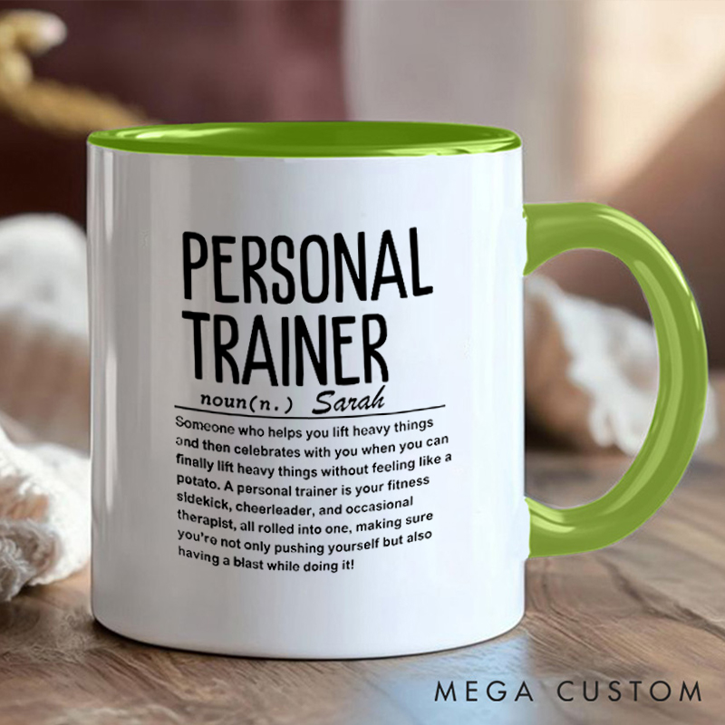 Personalized Trainer Definition Mug with Custom Name Gift Motivational Coffee Cup for Fitness Enthusiasts Bodybuilders and Gym Lovers