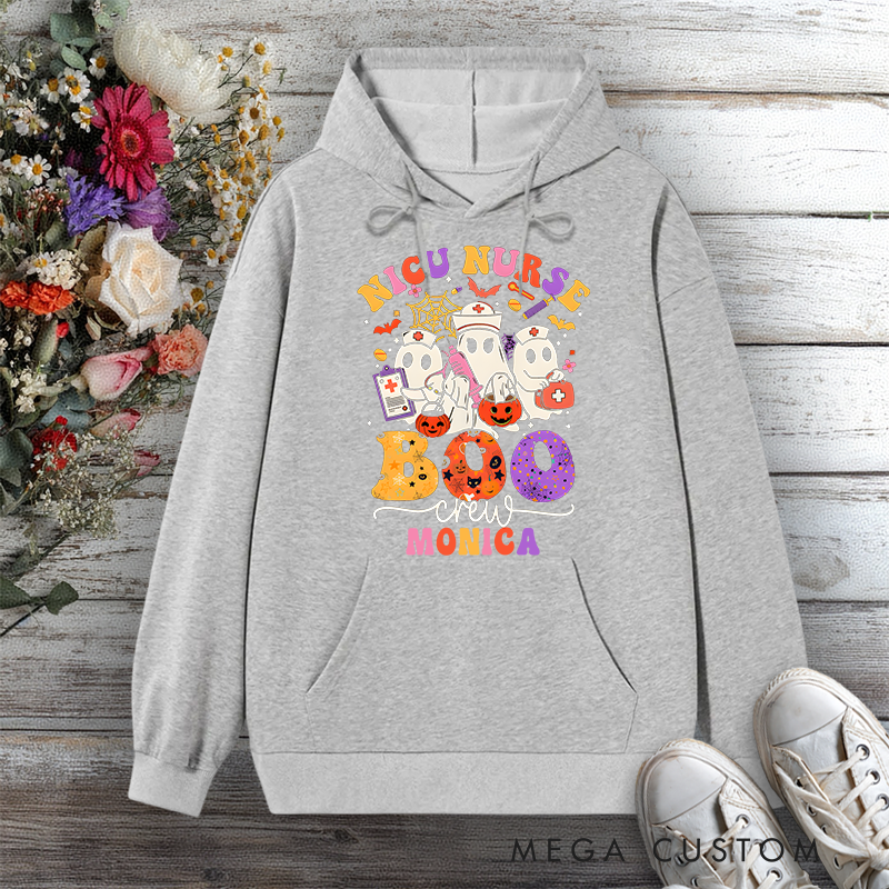 Personalized Hoodies for Nurse NICU Nurse Boo Crew Design Hoodies International Nurse Day Gift