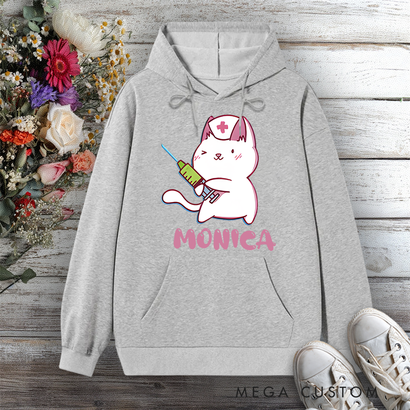 Personalized Hoodies for Nurse Cat Cute and Caring Design Hoodies International Nurse Day Gift