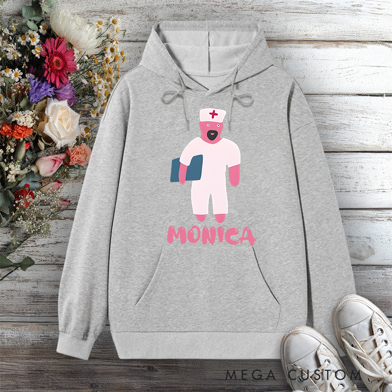Personalized Hoodies for Nurse Pink Nurse Character Caring and Fun Design Hoodies International Nurse Day Gift