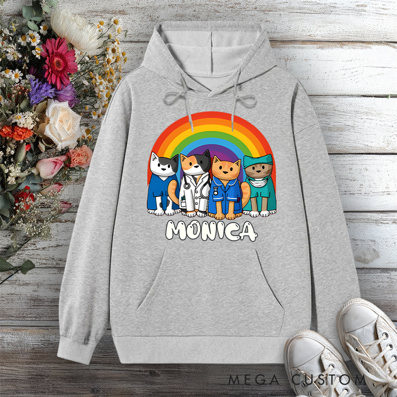 Personalized Hoodies for Nurse Medical Cats Under the Rainbow Description Design Hoodies International Nurse Day Gift