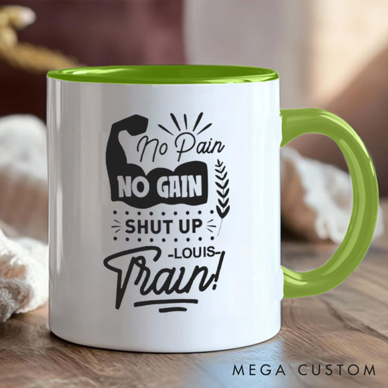 Personalized No Pain No Gain Coffee Mug with Motivation Gift Motivational Coffee Cup for Fitness Enthusiasts Bodybuilders and Gym Lovers