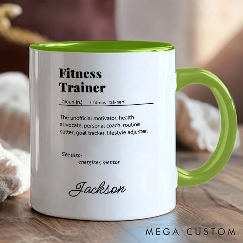Personalized Fitness Trainer Definition Coffee Mug with Coach Gift Motivational Coffee Cup for Fitness Enthusiasts Bodybuilders and Gym Lovers