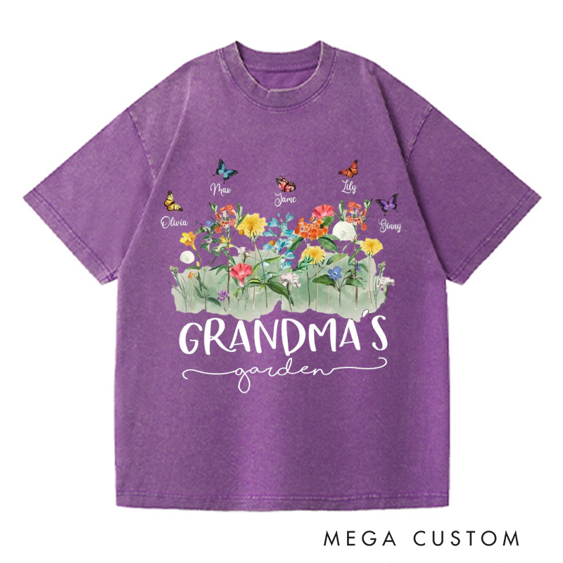 Personalized Grandma's Garden Washed T-Shirts Gardening Shirt Custom Mom Shirt Mother's Day Gift