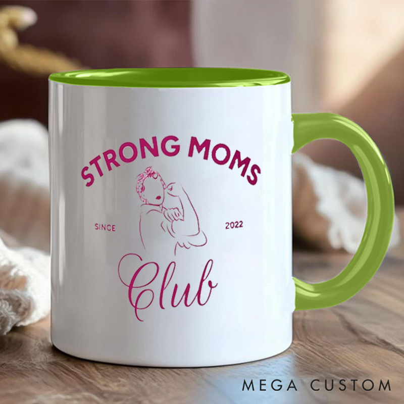 Personalized Strong Moms Club Mug with Celebrating Motherhood and Strength Gift Motivational Coffee Cup for Fitness Enthusiasts Bodybuilders and Gym Lovers