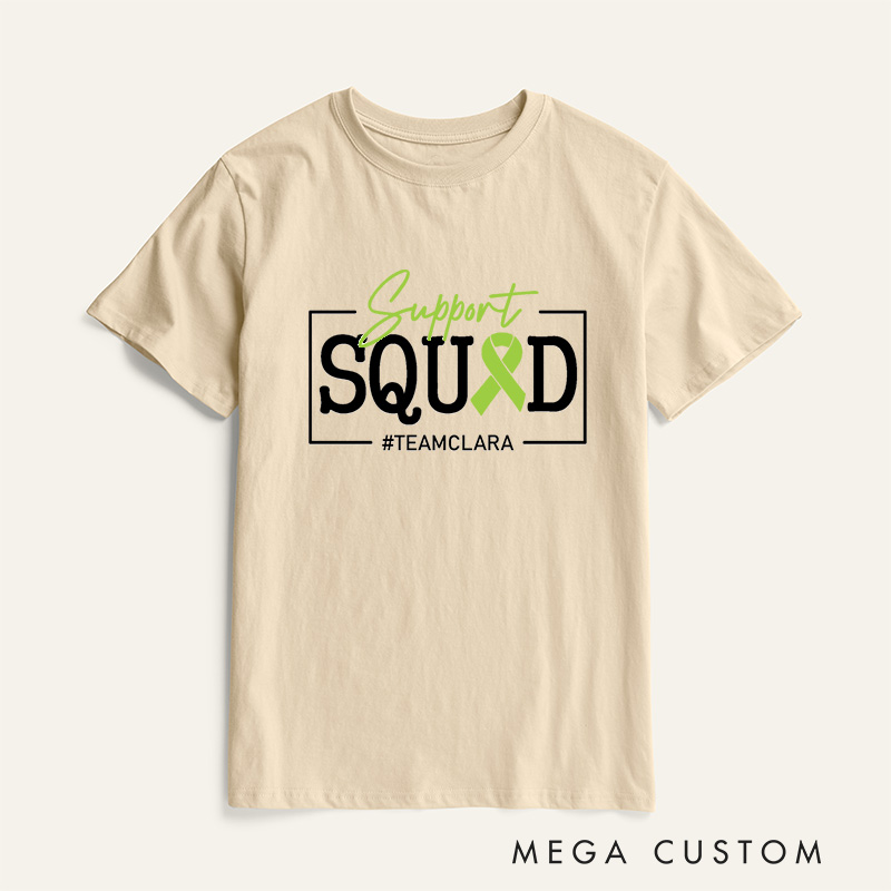 Personalized Lymphoma Cancer Awareness Lime Green Family Support Squad T-Shirt